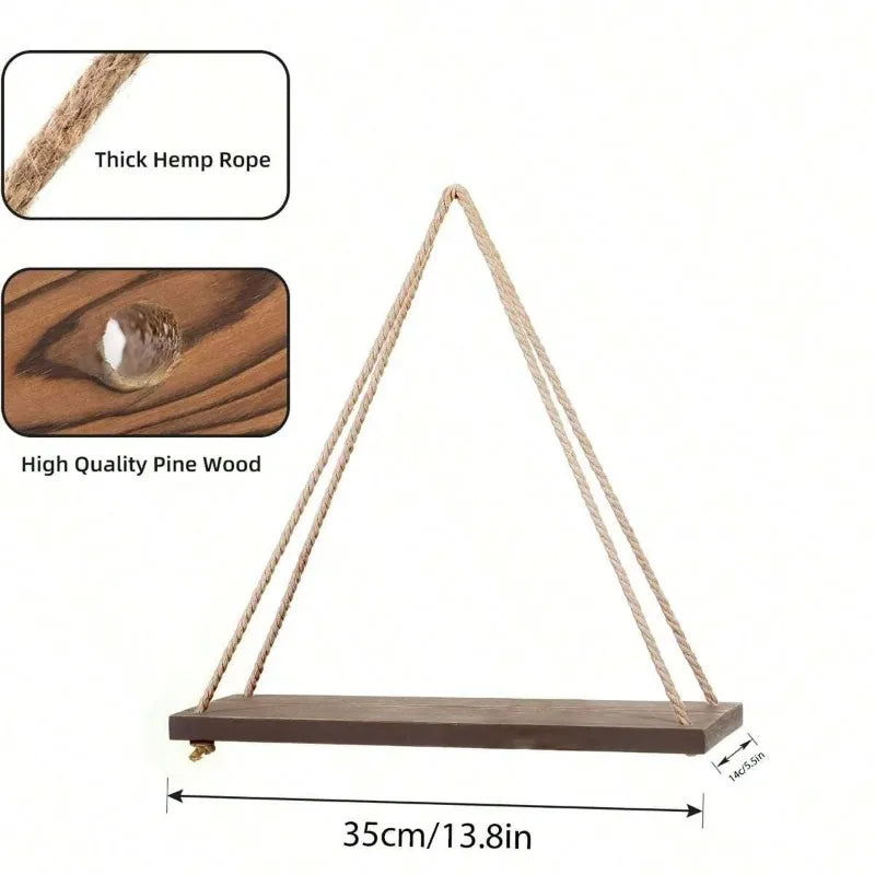 Wooden Hanging Rope Shelf