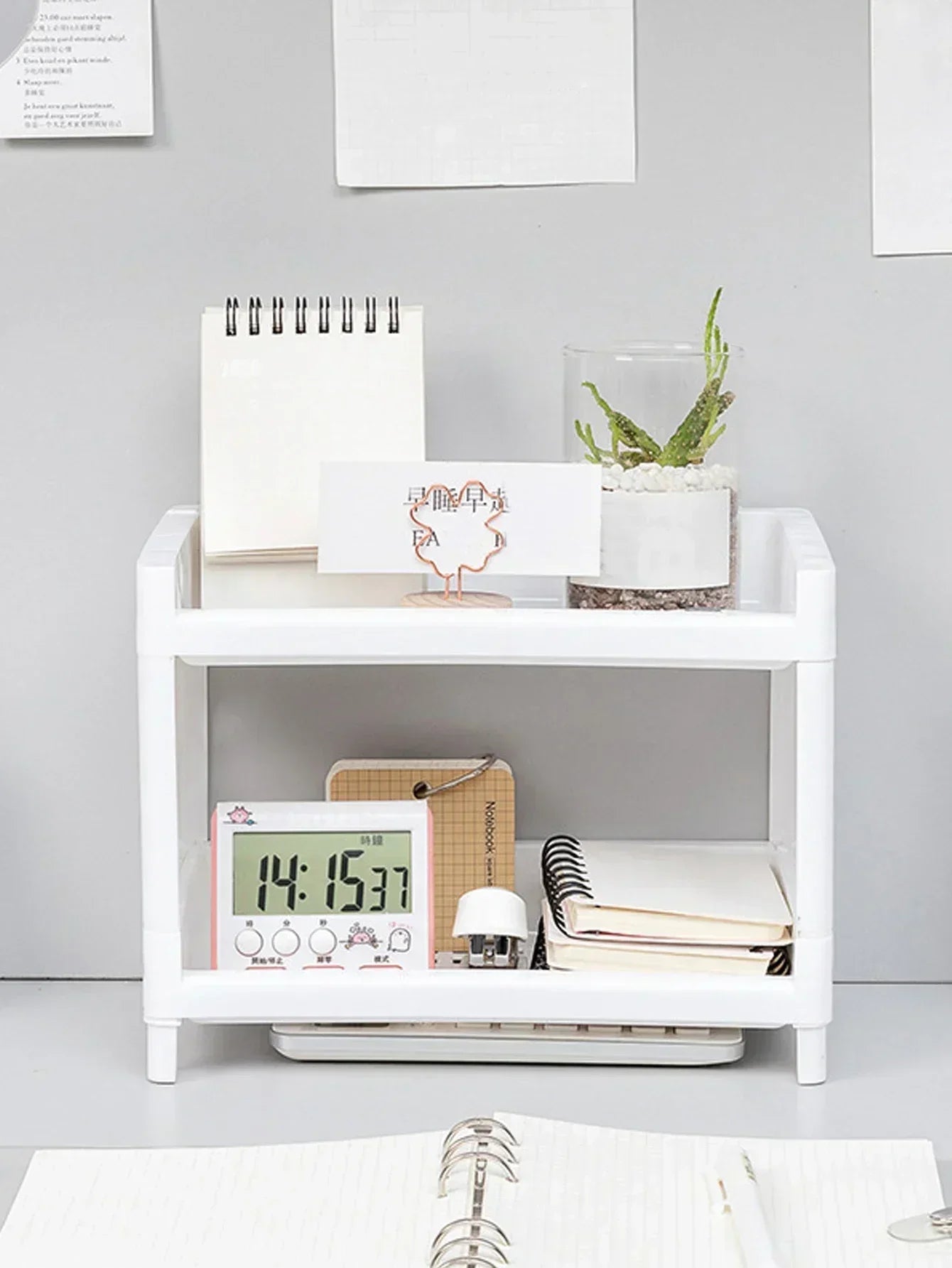 White Double-Layer Desktop Organizer Rack