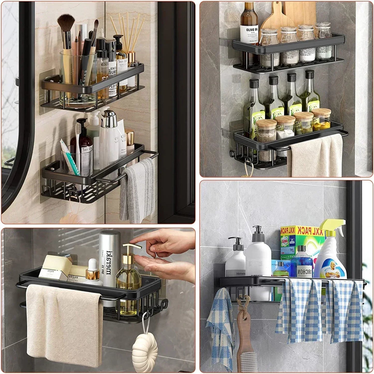 No-Drill Aluminum Bathroom Shelf