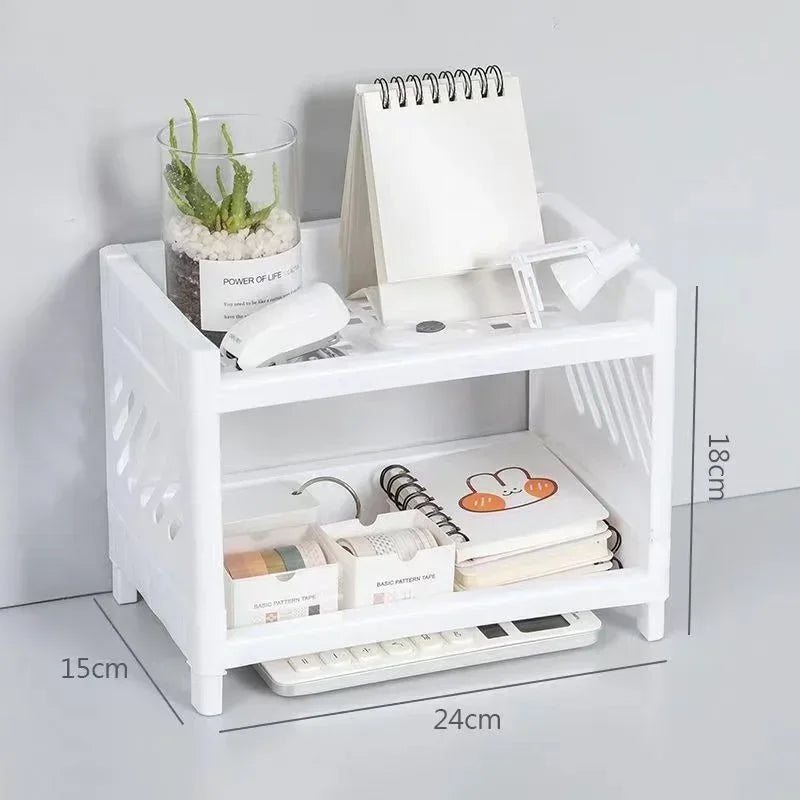 White Double-Layer Desktop Organizer Rack
