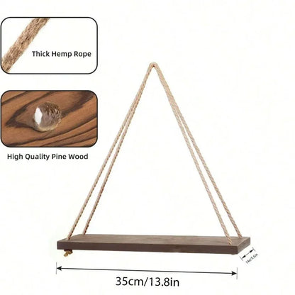 Wooden Hanging Rope Shelf