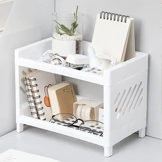 White Double-Layer Desktop Organizer Rack