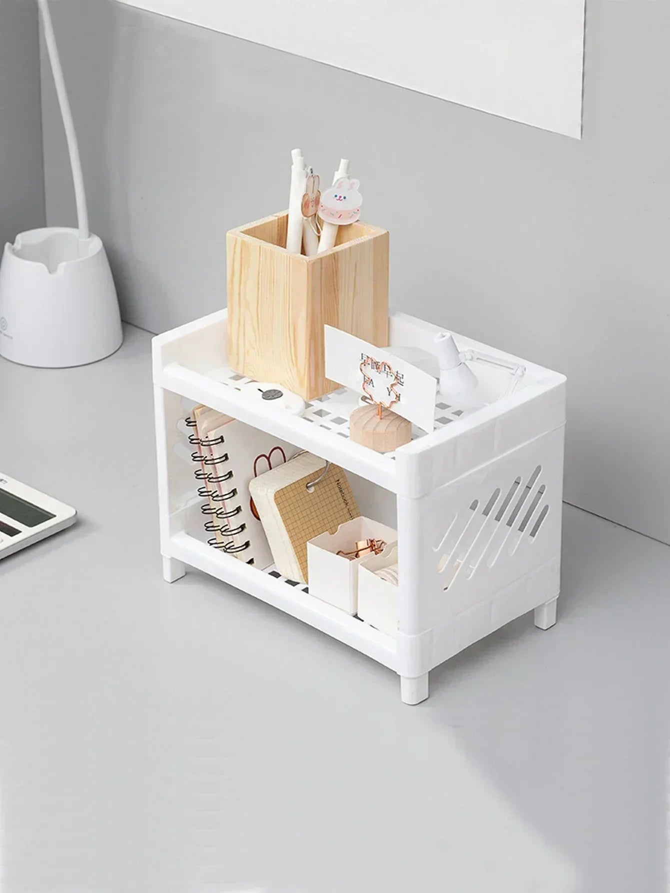 White Double-Layer Desktop Organizer Rack