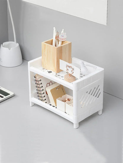 White Double-Layer Desktop Organizer Rack
