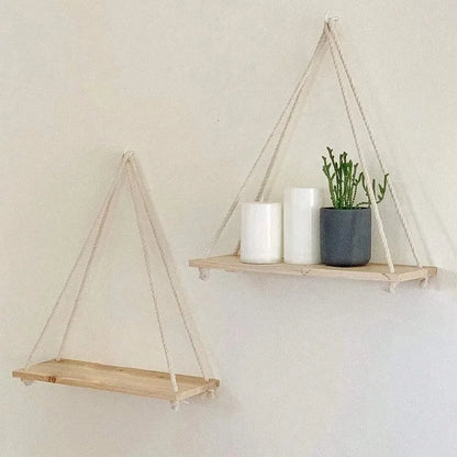 Wooden Hanging Rope Shelf