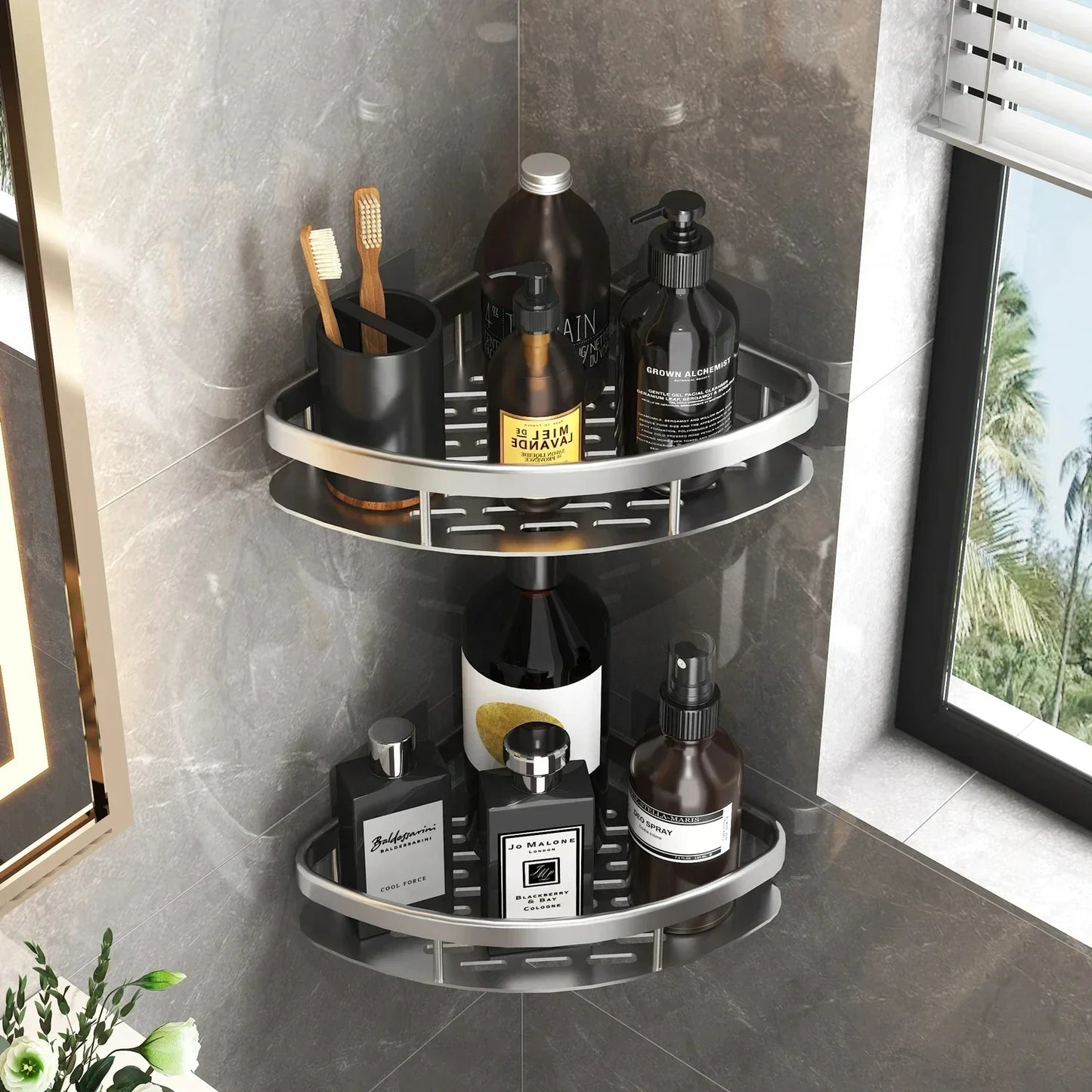 No-Drill Aluminum Bathroom Shelf